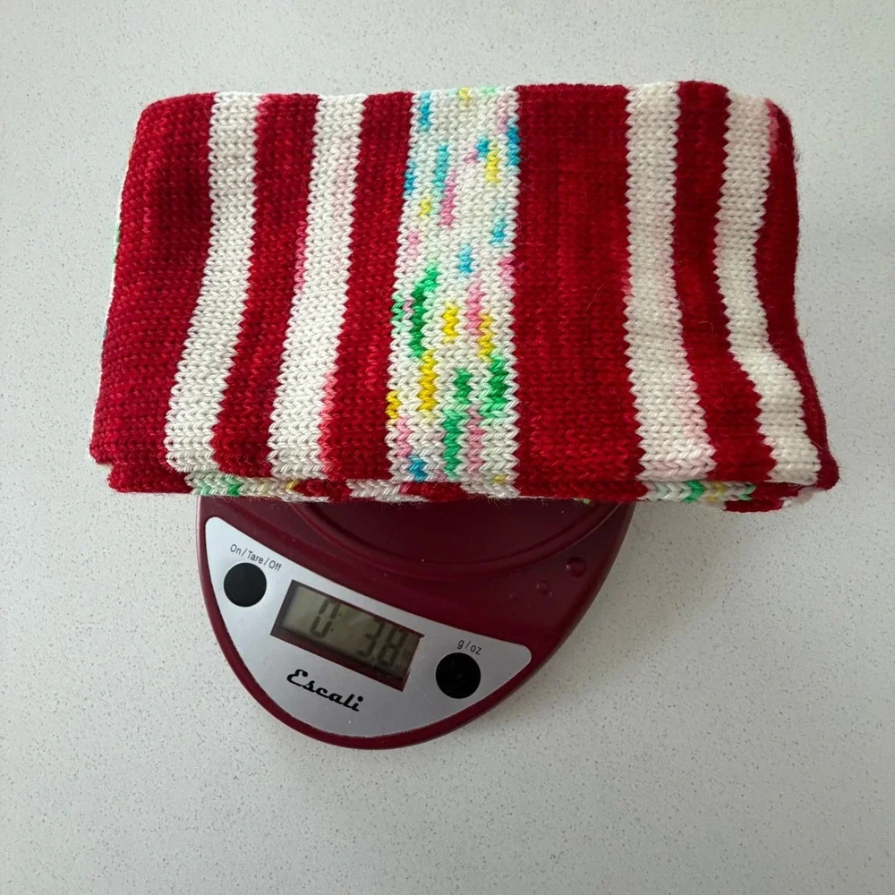 Handmade Red White Striped Knit Sock‎ Tube Speckle Holiday 49 in